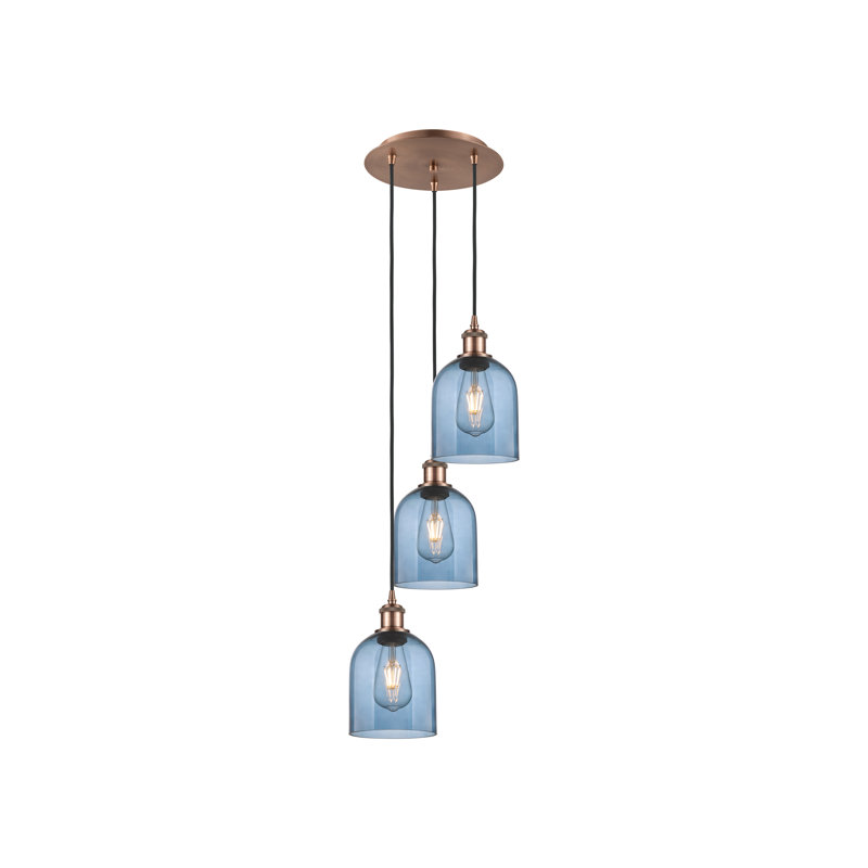 Odaniel 3 - Light Cluster Pendant, Princess Blue, Antique Copper