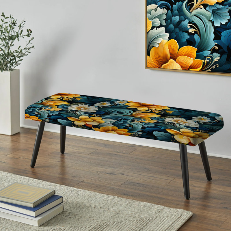 Motif floral multicolore à fusion tropicale - Banc noir rembourré floral