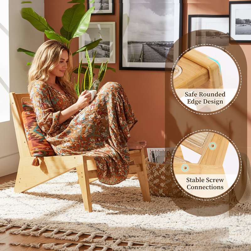 Mid-Century Accent Chair, Rattan Lounge Chair For Living Room, Natural