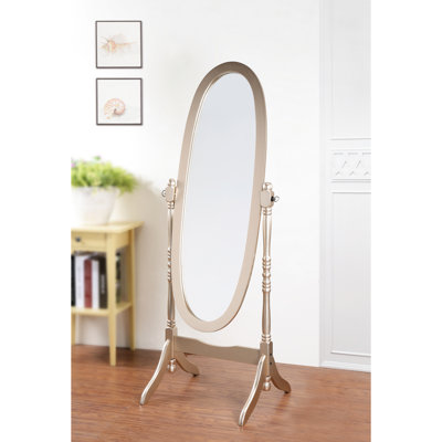 Miroir sur pied de style doré - Cadre en bois et socle stable, format Queen, autoportant, de forme ovale