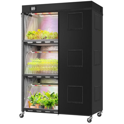 Floor Plant Shelf With Growing Light, Indoor Greenhouse With Full Spectrum Led Grow Light And Tent Wheels, Microgreens Growing