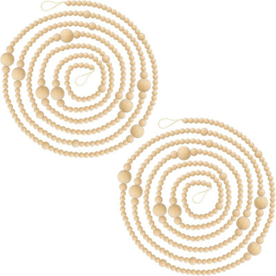 2 pièces guirlande en bois brut - 7,2 pi de style campagnard rustique - perles de prière suspendues