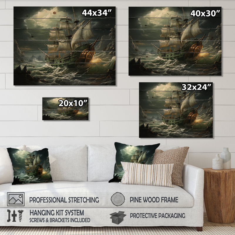 Pirate Sea Sovereigns - Art sur bois de pin naturel, H 30 po x l 40 po