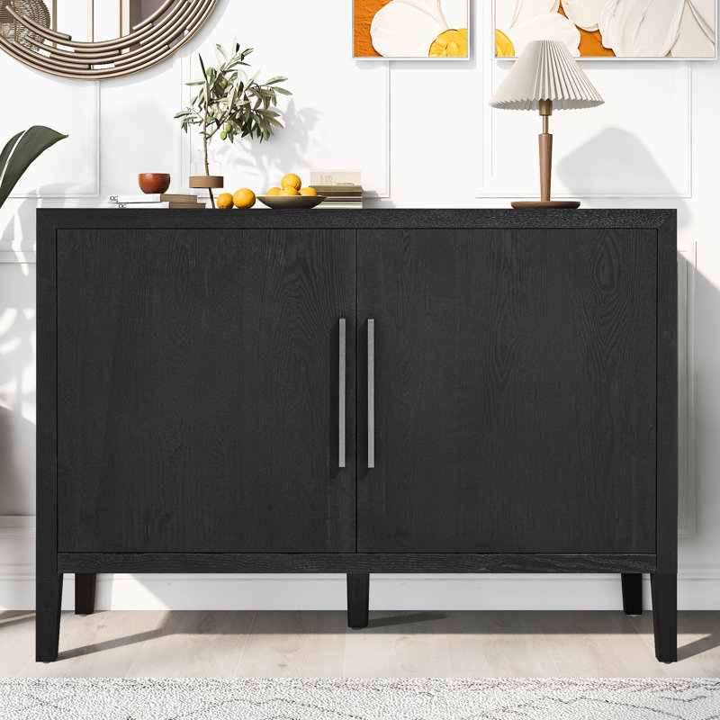 Buffet décoratif, buffet en bois avec 2 portes, Noir, noir, noir, noir