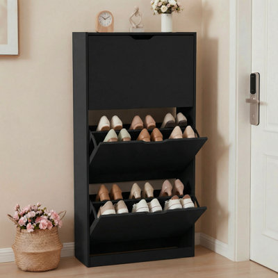 Shoe Cabinet, Narrow Freestanding Shoe Organizer for Hallway or Living Room
