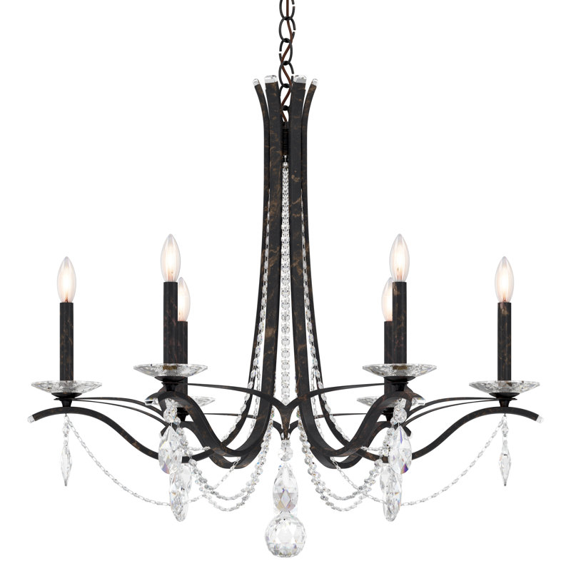 Vesca 6 - Light Dimmable Classic / Traditional Chandelier, Clear Heritage Crystal, Black