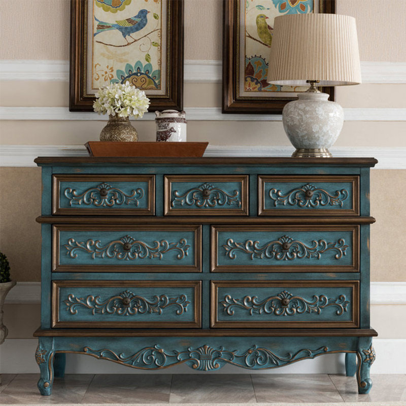 Commode à 7 tiroirs American Country, Bleu