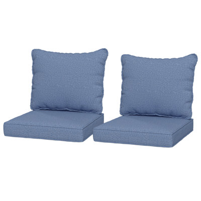 Ensemble de 2 coussins de chaise de patio avec siège et dossier, ensemble de coussins de remplacement résistants à la décoloration, bleu
