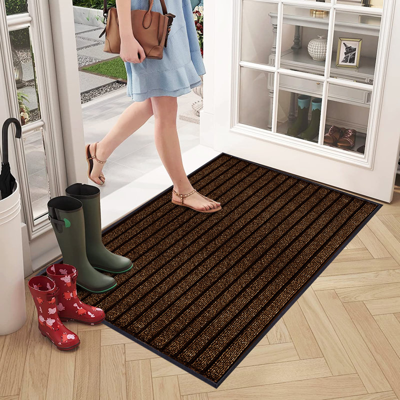 Kiyarah Non-Slip Striped Indoor / Outdoor Doormat, Rectanguar 80 x 300cm , Brown