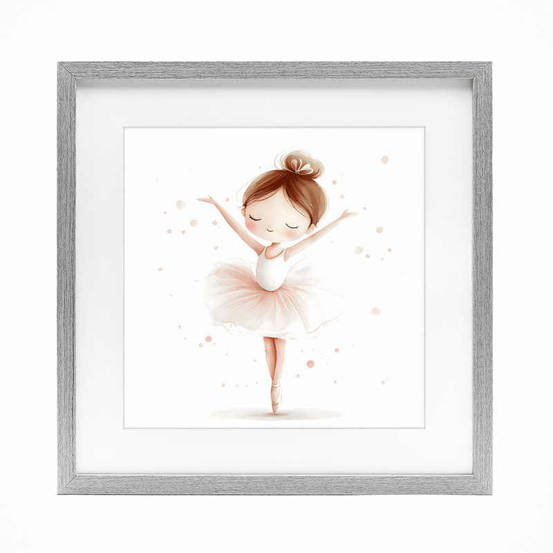 Delicate Little Ballerina Girl Framed Print Under Glass, design by Creative Studio, 16" H x 16" W, Farmhouse Grey Frame