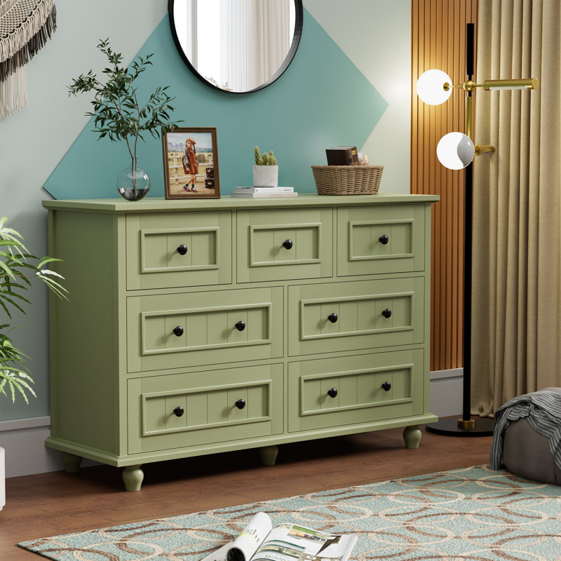 Commode rétro 7 tiroirs l 47,24 po, Vert