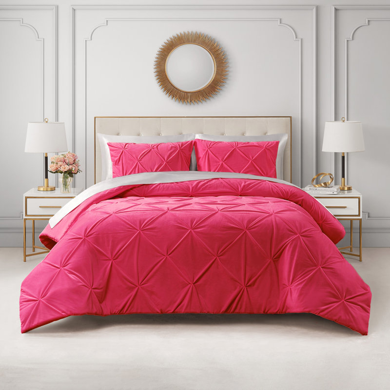 Juicy Couture Kiss Pleat Plush Micromink Comforter Sets, Queen Comforter + 2 Standard Shams, Pink
