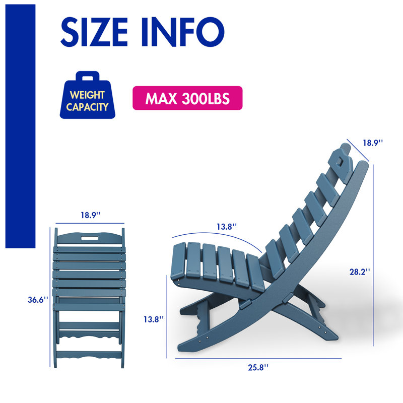 Alexeya Foldable Outdoor Adirondack Chair, Blue