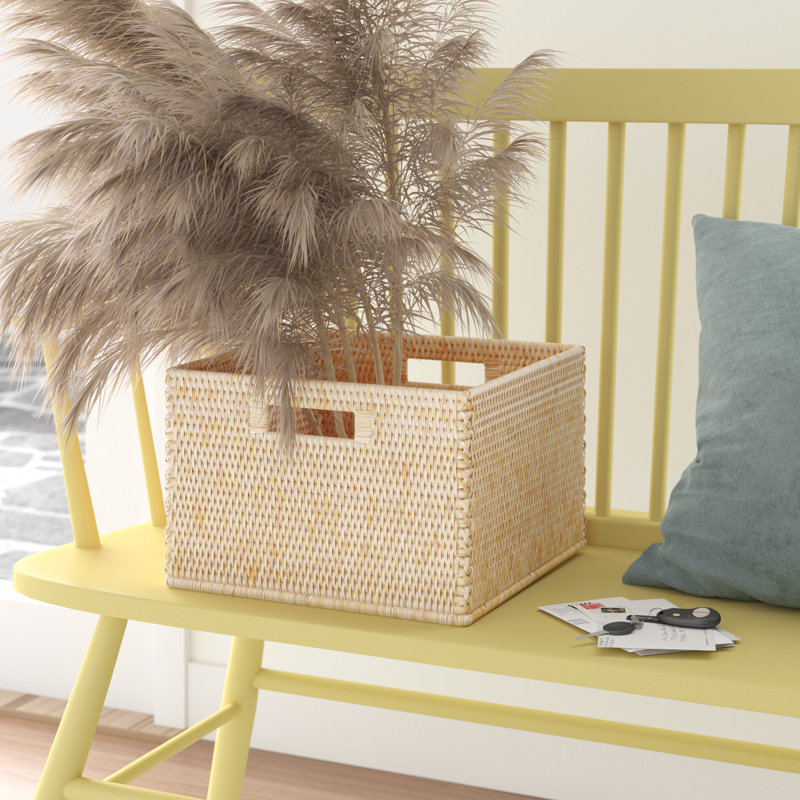 Panier de rangement en rotin, Blanc délavé
