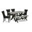 Ensemble de table de salle à manger 6 pièces moderne comprenant une table rectangulaire en bois avec pieds en X et 4 chaises Parson en tissu noir avec banc, noir brossé-278945317-278945322