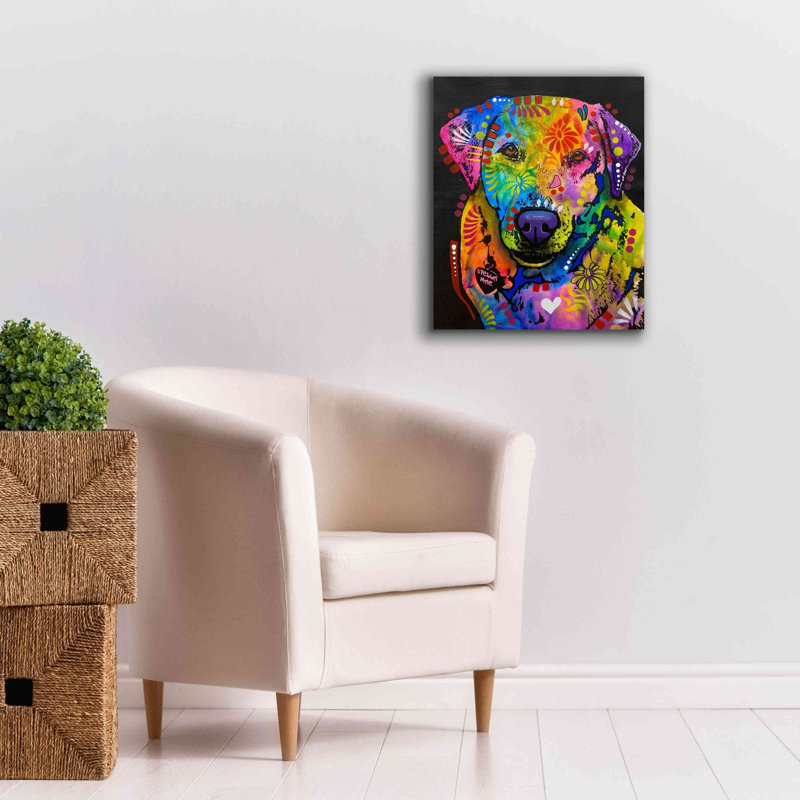 «Don't Do a Thing But Run Around» par Dean Russo - peinture sur toile tendue, H 24 po x l 20 po x P 0,75 po