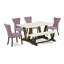 Ensemble de table 6 pièces comprenant une table de salle à manger en lin blanc cassé (blanc cassé), un petit banc et 4 chaises de salle à manger en tissu de lin Dahlia - finition jacobine vieillie-1135746058-1135746102