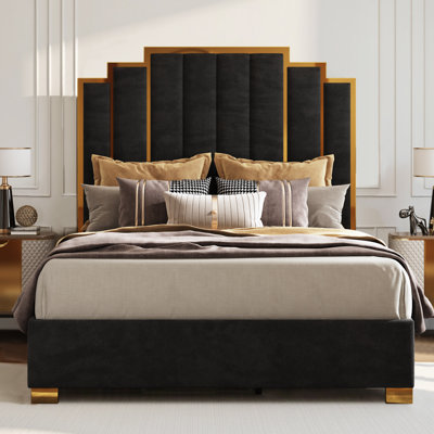 Grand lit plateforme tapissier Duncanville, noir