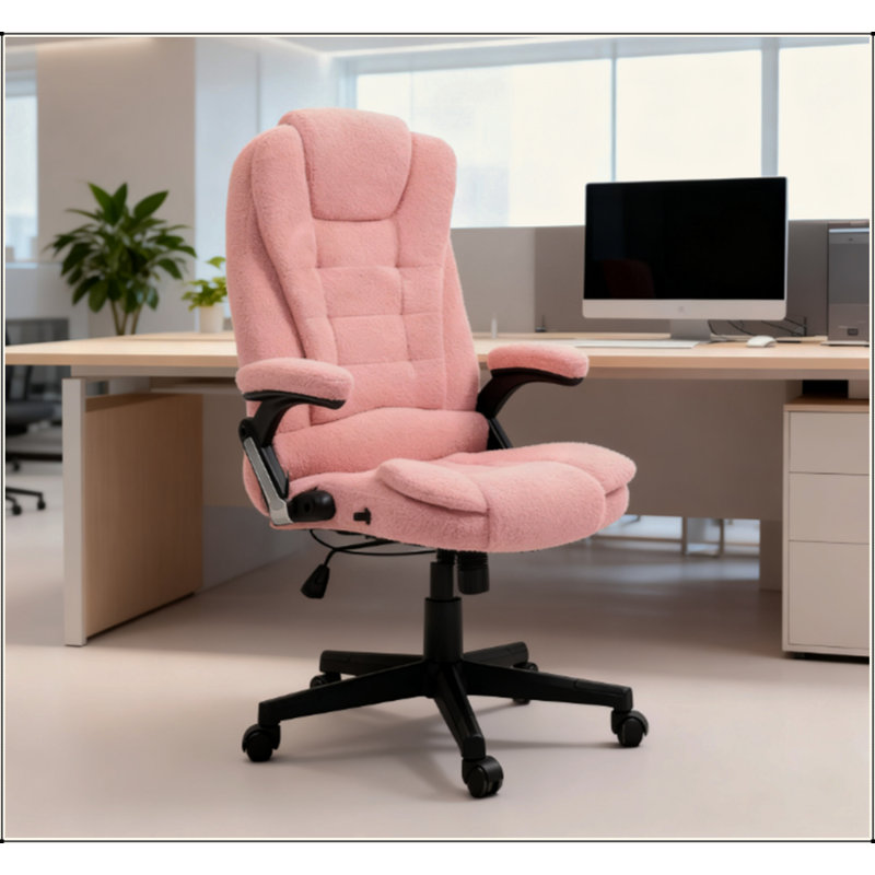 Fauteuil de bureau vibrant à haut dossier, fauteuil de bureau de direction avec chaleur, pour la maison et le bureau, Rose