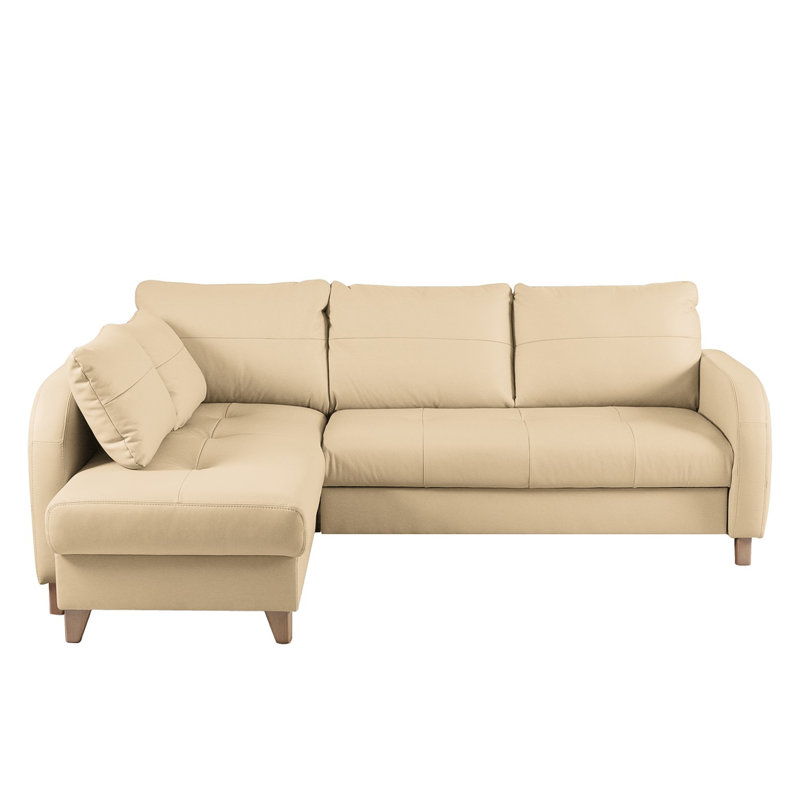 Roger Leather Corner Sofa, Beige, Left Hand Facing