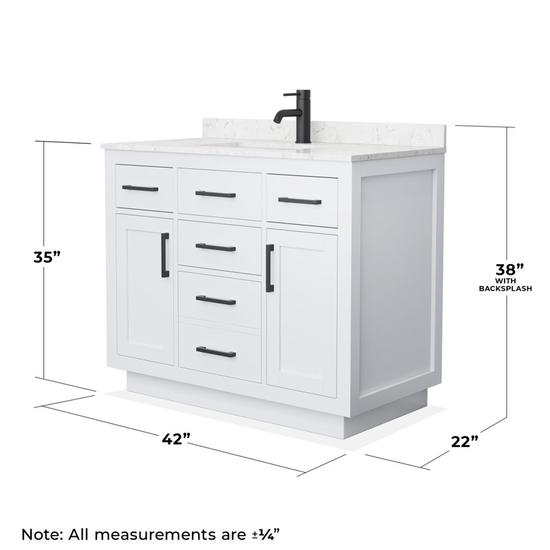 Beckett TK 42'' W Single Vanity, Carrara Cultured Marble, Matte Black, White