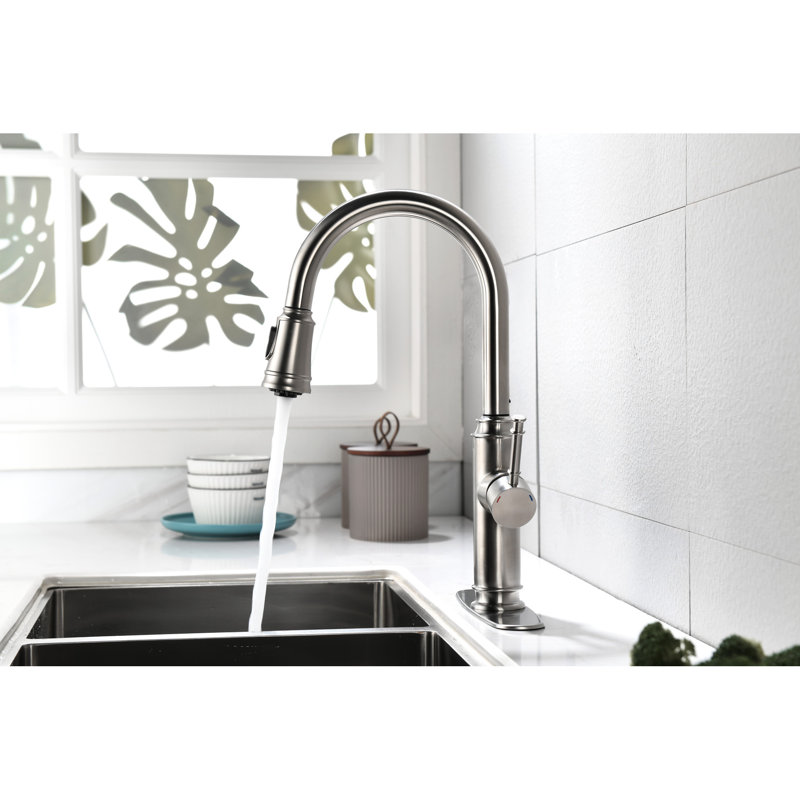 Stainless Steel Kitchen Faucet With Pull Out Spray Head, Splash And Corrosion Sink Down , Dirt Surface Treatment