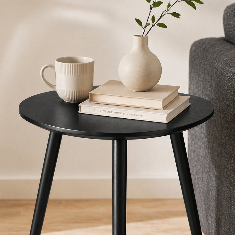 Xander Black Triangular Solid Wood End Table