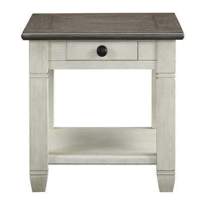 1Pc End Table With Drawer And Shelf In Rosy Brown Antique White For Living Room Decoration Accessory Area