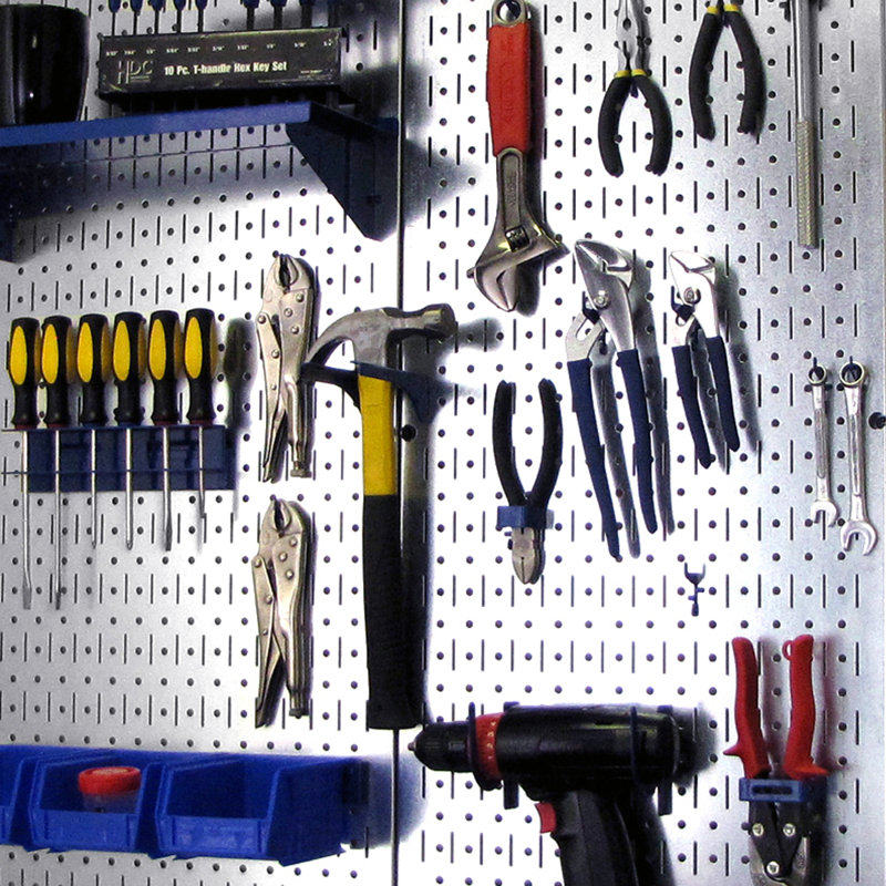 Utility Tool Storage and Garage Pegboard Organizer 32"H x 32"W Kit, Blue