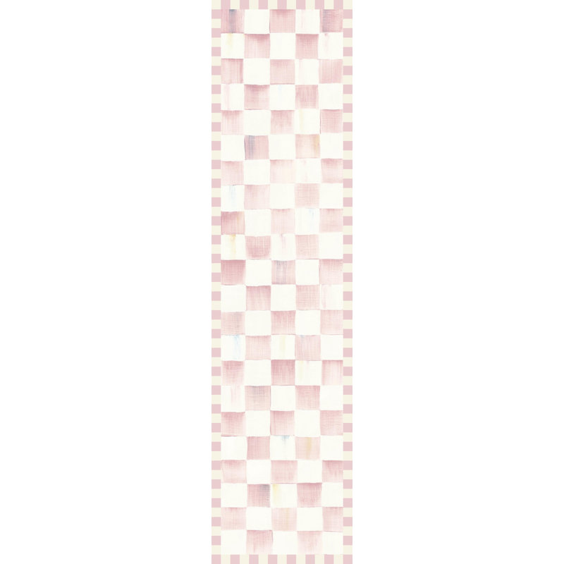 Rosy Checkered Washable Rug, Runner 2'6" x 10'