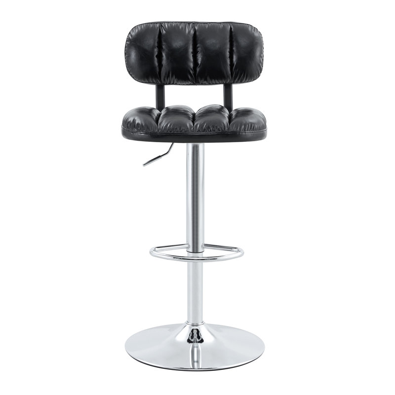 Pu Leather Upholstered Adjustable Height Bar Counter Stool 2Pcs, Black, SIlver