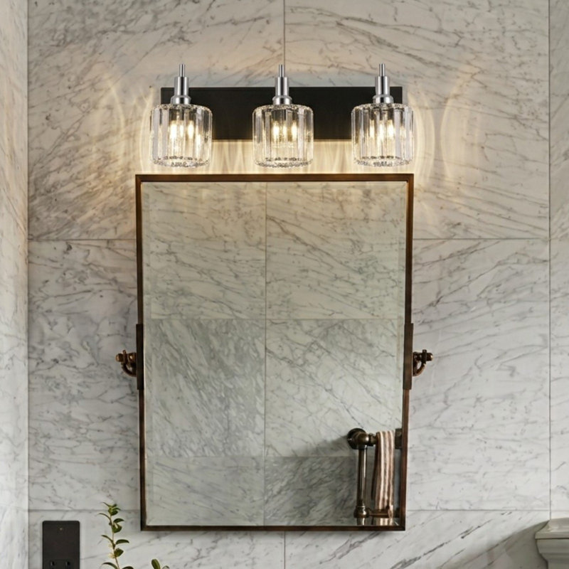 Éclairage pour meuble-lavabo à intensité variable Taevion, Trois lumières, Noir/chrome