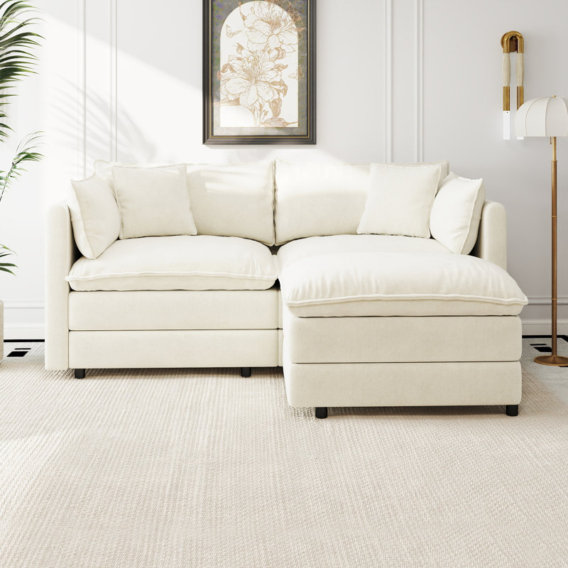 Canapé-lit en chenille moderne avec repose-pieds, H 33,85 po x l 77,16 po x P 35,82 po, Chenille beige