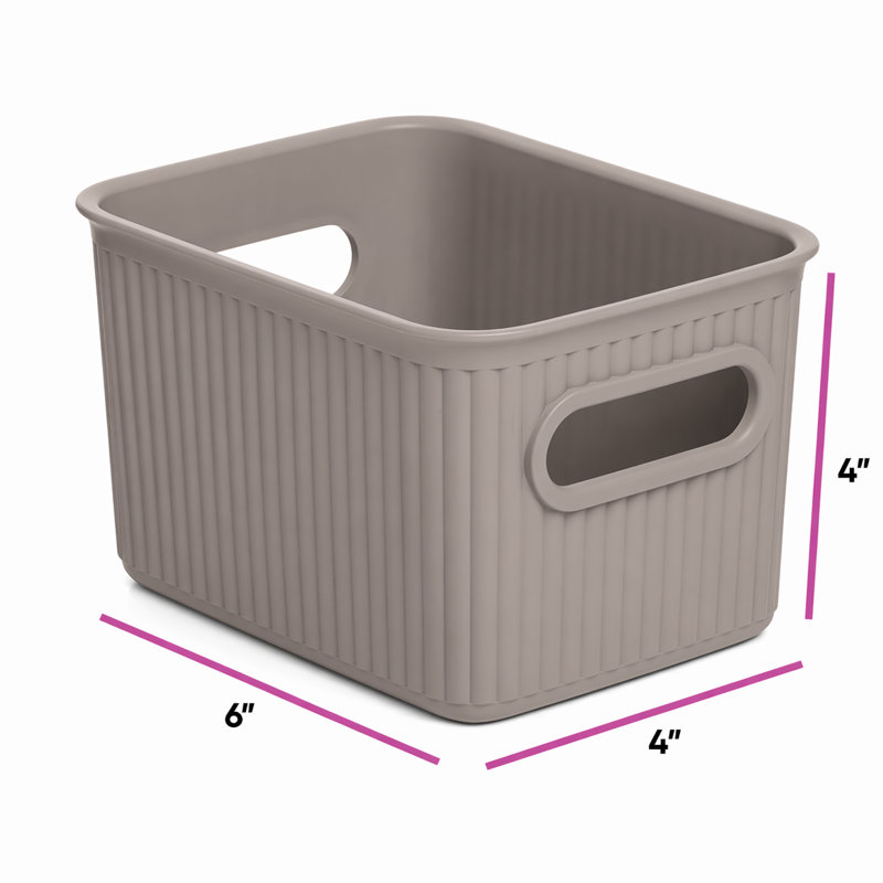 Ensemble de paniers en plastique nervuré, Beige, 1