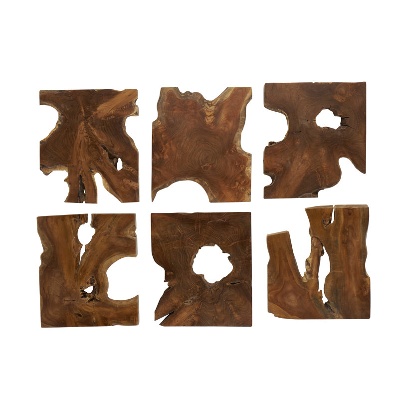 Arlo Teak Wood Handmade Live Edge Wood Slab Abstract Brown Wall Decor Set