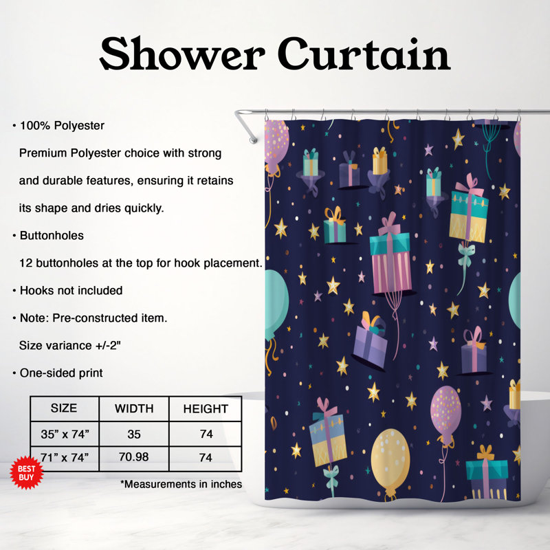 Rideau de douche Celebration Party - Premium, H 74 po x l 71 po