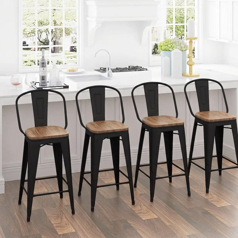 Rosenberry Counter Stool with Steel Frame, Black, Counter Stool (24” Seat Height)