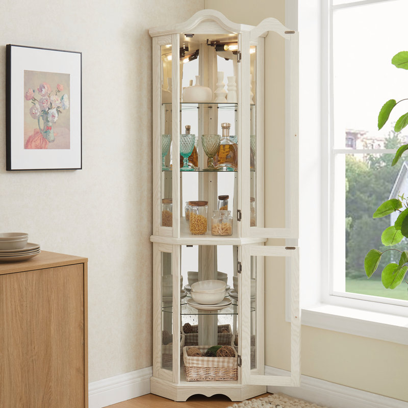 Elegant Corner Curio Cabinet With Glass Doors And Shelves, Ideal For Displaying Treasured Items In Living Room Or Bedroom