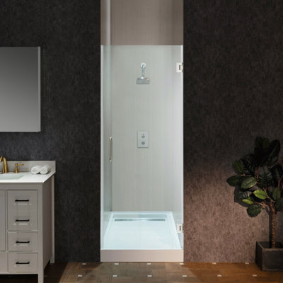 28" x 76" Pivot Frameless Single Swing Hinge Shower Door, 3/8 in. (10mm) Thickness Shattered-Proof Tempered Clear Glass