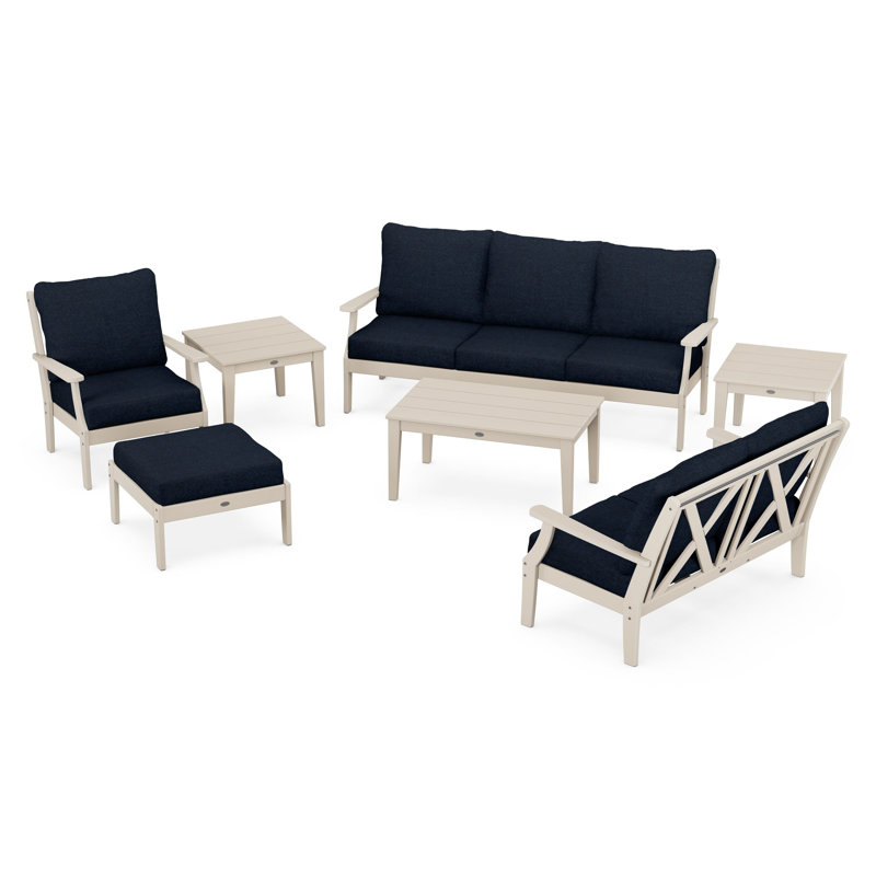 Braxton 7-Piece Deep Seating Set, Sand, Marine Indigo