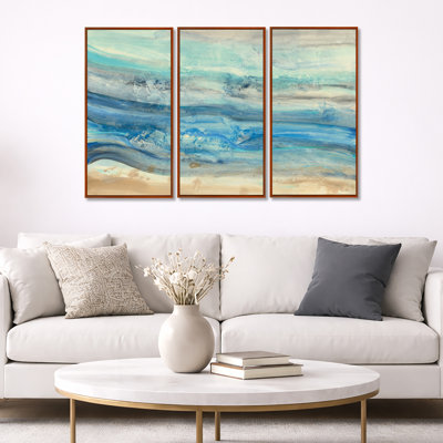 «Ocean Mineral Waves», peinture sur toile 3 pièces
