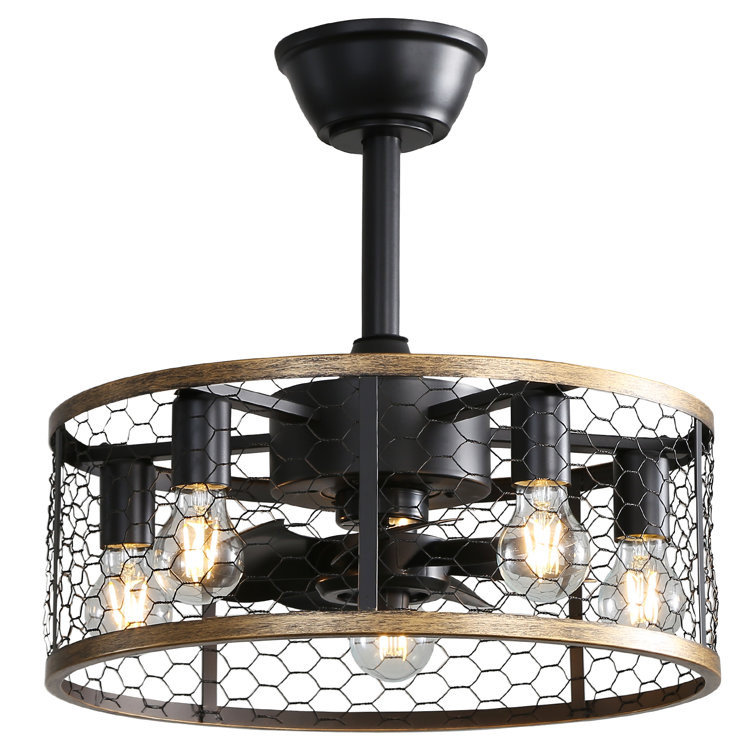 20" 7 - Blade Black Caged Ceiling Fan with Remote Control and Light Kit Included