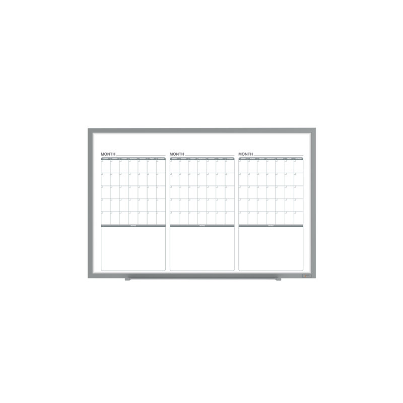 Tableau blanc magnétique avec cadre en aluminium Ghent, Calendrier horizontal de 3 mois, 48,5 po x 96,5 po