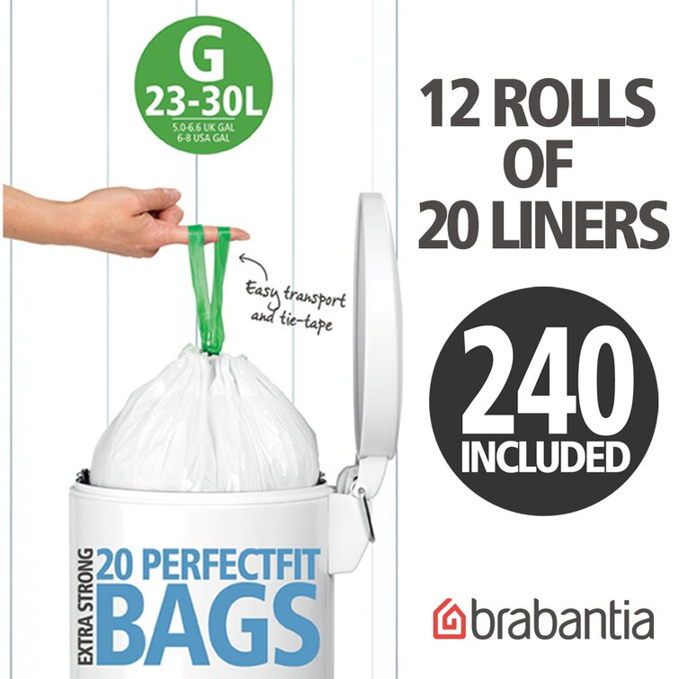 Simplehuman Code G Custom Fit Drawstring Trash Bags 30L / 8 GAL - 60 Count