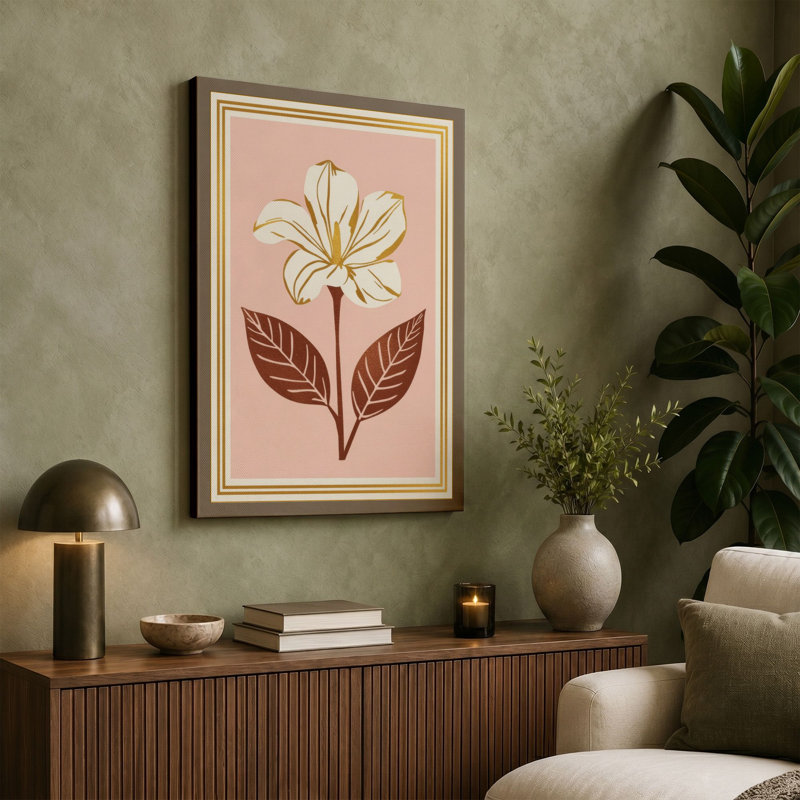 Centered Bloom Botanical - Wrapped Canvas, 36x24 - 91.4 x 61.0 cm, Terracotta Border