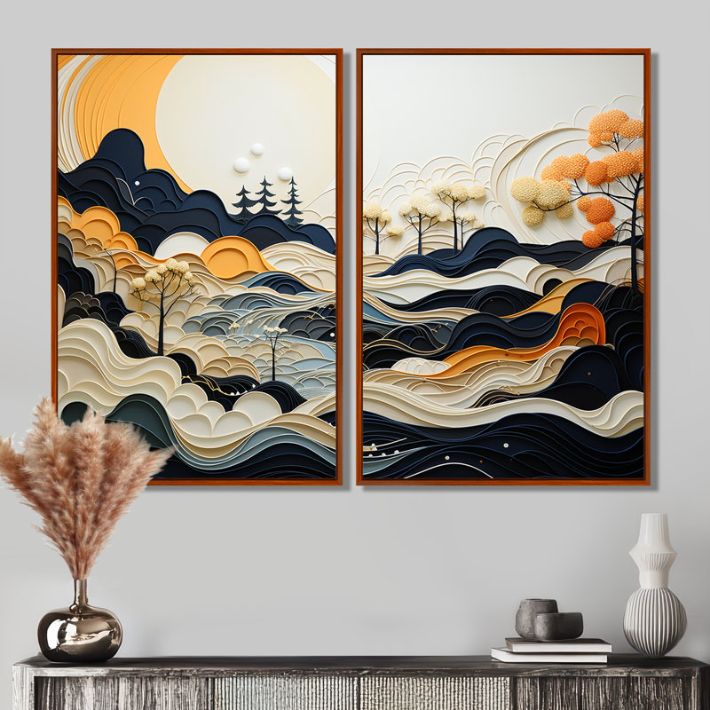 Walpole - Décoration murale moderne, H 36 po x l 48 po, Reproduction avec cadre flottant, Brun