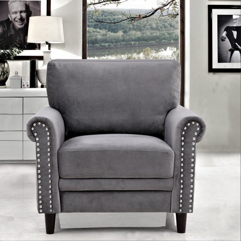 Lyme Velvet Chesterfield Chair, Gray Velvet