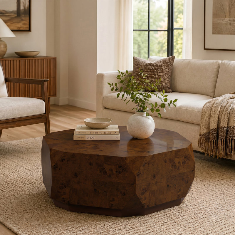 Table basse en bois massif 39 po, H 13,9 po x l 39,4 po x P 39,4 po, Walnut