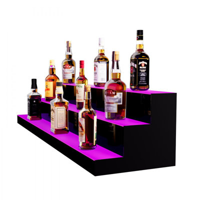 LED Lighted Liquor Bottle Display Bar Shelf RF & App Control 48" 3-Step by Brayden Studio
