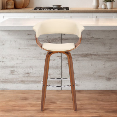 Chaise de bar pivotante 31 po en similicuir et en bois massif à dossier bas 31 po
